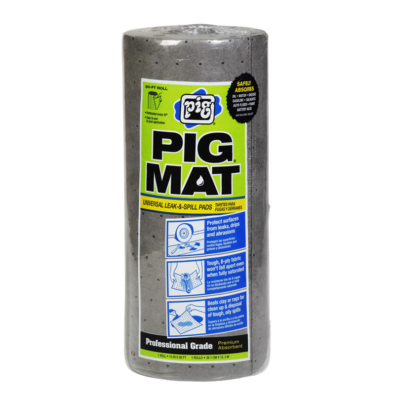 Pig Universal Lightweight Absorbent Gray Mat Roll 15 Inches By 50 Feet
