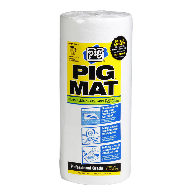 Pig Light Weight Oil Only Absorbent White Mat Roll 15 Inches By 50 Feet