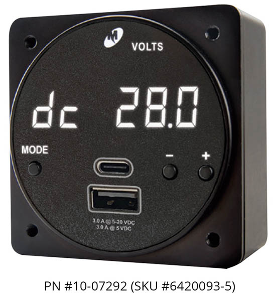 MidContinent Chronos Digital Clock / Max Power USB Chargers Aircraft