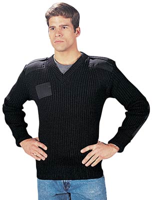 Black Wool V-Neck Sweater 52 Inch 
