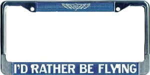 I.D. Rather Be Flying License Plate Frame Blue/White Metal