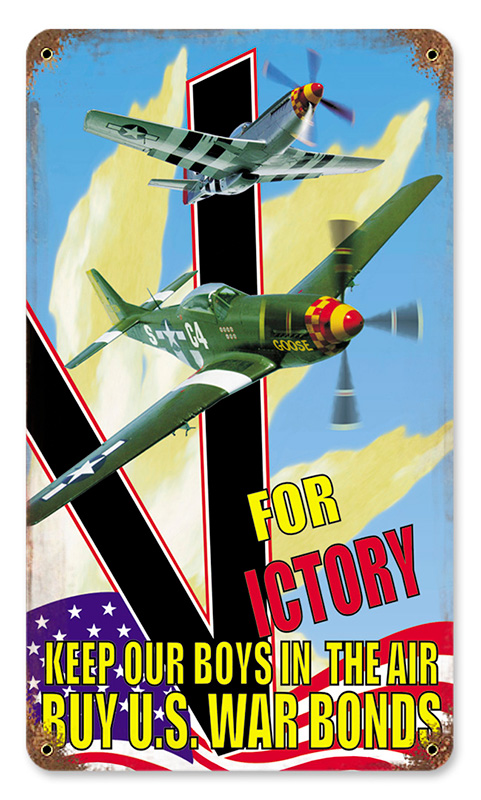 V For Victory Vintage Metal Sign