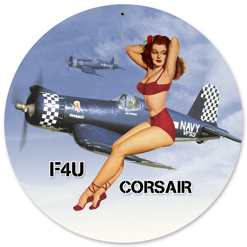Corsair Pinup Metal Sign 14 Rnd