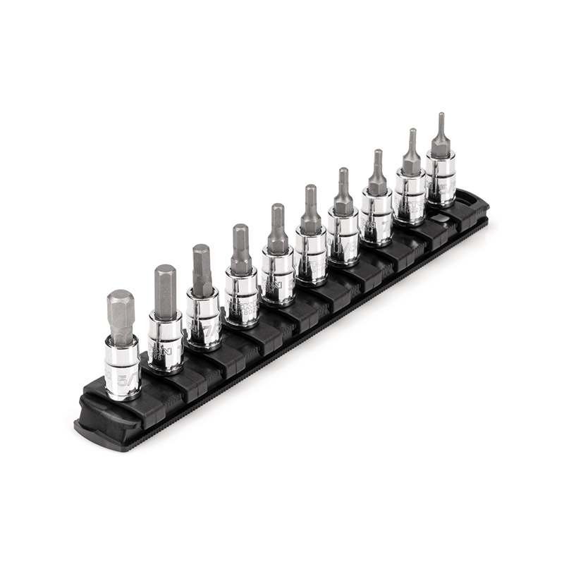 Tekton 1/4 Inch Drive Hex Bit Socket Set with Rail, 10-Piece
