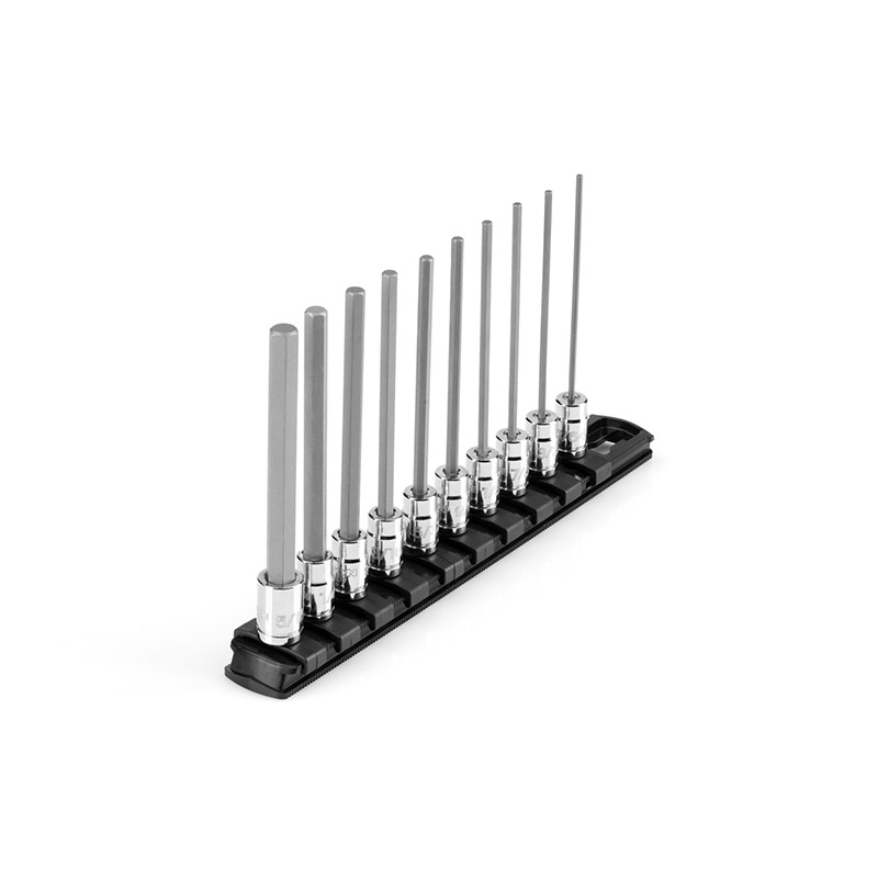 TEKTON - 1/4 Inch Drive Long Hex Bit Socket Set With Rail 10-Piece (5/64-5/16 In.) SHB90108