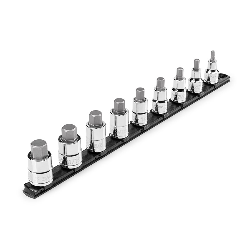 Tekton 1/2 Inch Drive Hex Bit Socket Set with Rail - 9-Piece