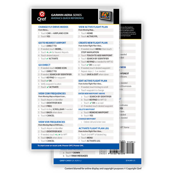 Qref Book Checklist Cards For Garmin Aircraft Spruce