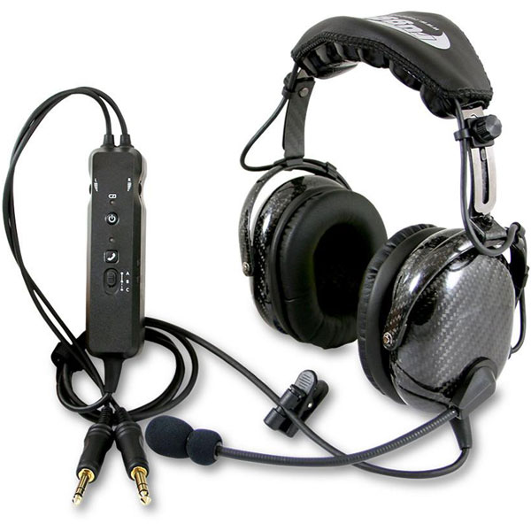 Rugged Air RA980 Carbon Fiber General Aviation Pilot Headset with Active Noise Reduction Featuring Bluetooth Connectivity, Leather Ear Seals and Full Flex Boom Mic