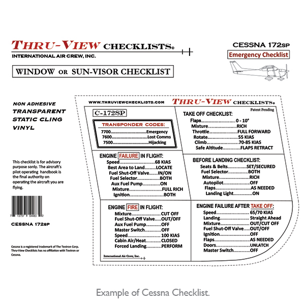 Thru-View Emergency Checklist - Cirrus Sr20 Sr22