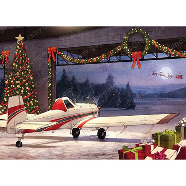 Hangar Christmas 2022 White Plane Hanger Christmas Card - 10 Pack | Aircraft Spruce