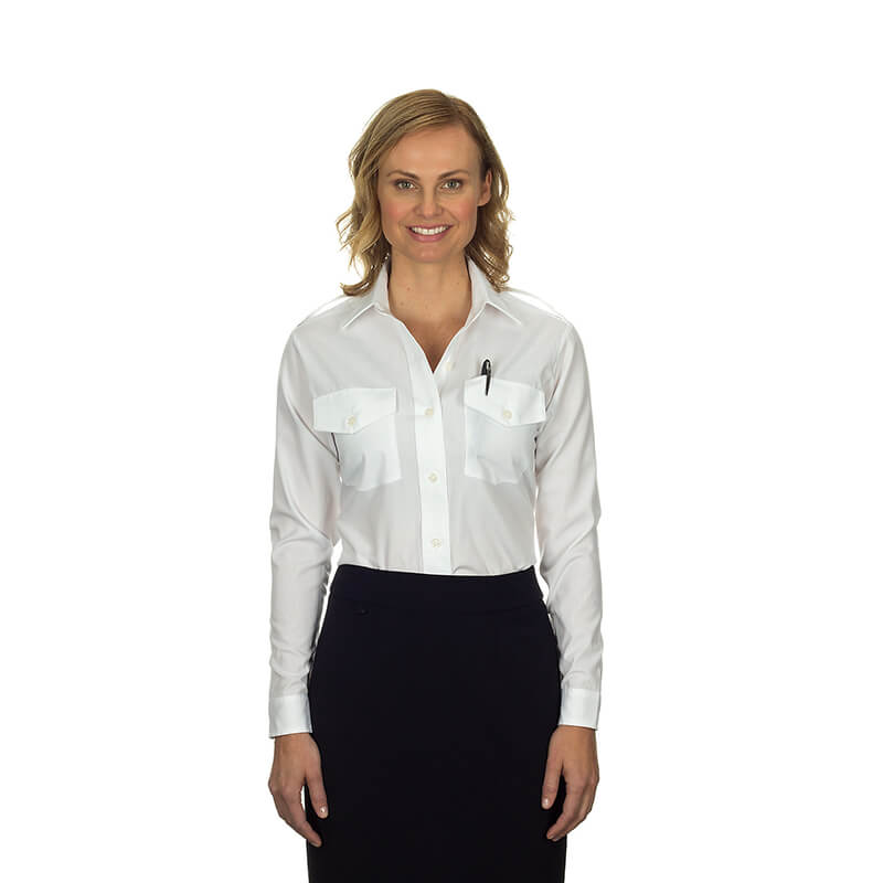 Aviator Pilot Shirt Women Long Sleeve 18 White